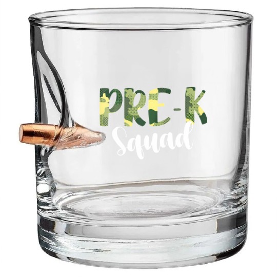Camo Pre-K Squad Back To School Camouflage Bullet Whiskey Glasses