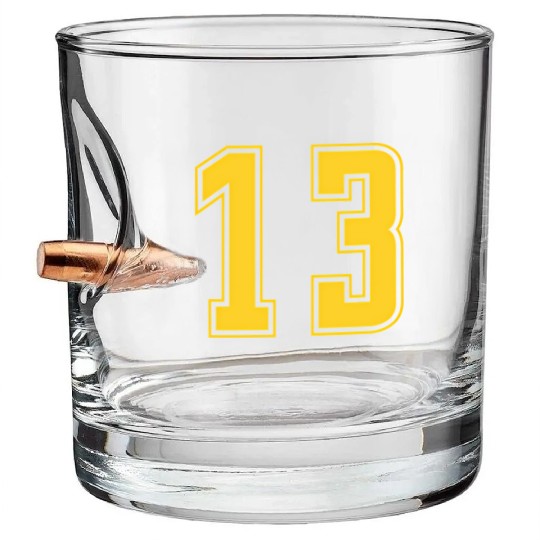 Yellow Number 13 Team Junior Sports Numbered Bullet Whiskey Glasses
