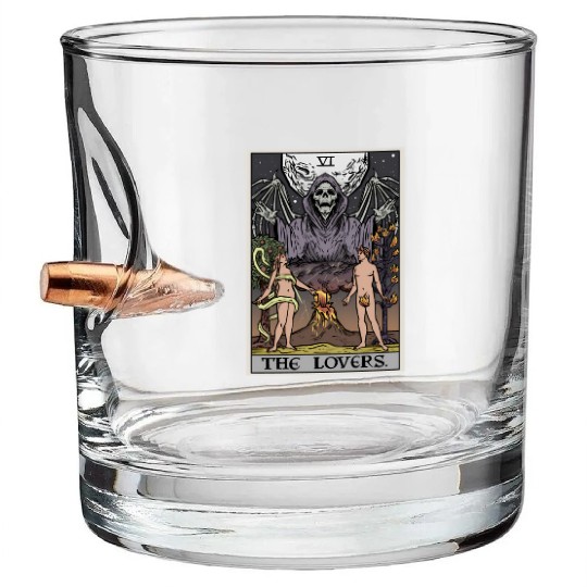 The Tarot Card Halloween Grim Reaper Gothic Horror Bullet Whiskey Glasses