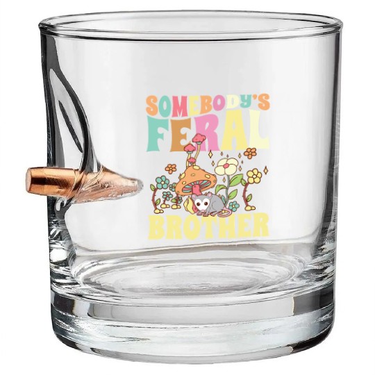 Somebody's Feral Brother Wild Bro Opossum Groovy Bullet Whiskey Glasses