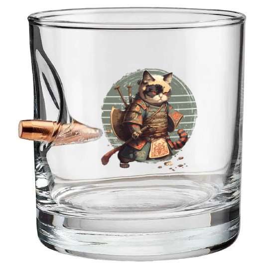Samurai Cat Warrior Japanese Ninja Cat Kawaii Bullet Whiskey Glasses