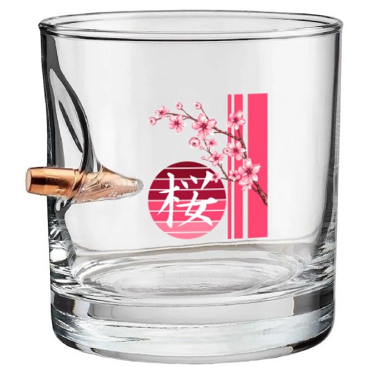 Sakura Flowers Spring Cherry Blossoms Japanese Kan Bullet Whiskey Glasses