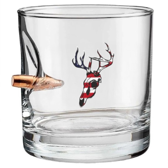 Whitetail Deer Hunting Animal Lover American Flag Bullet Whiskey Glasses