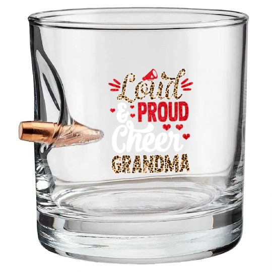 Cheer Grandma Biggest Fan Leopard Print And Pom Po Bullet Whiskey Glasses