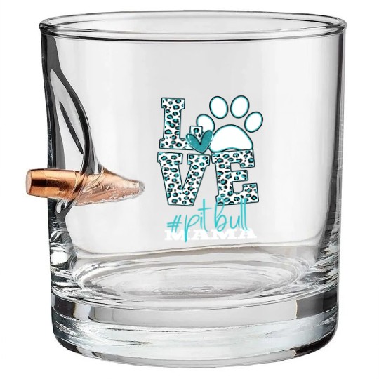 Pitbull Mama Leopard Print Paw Love Bullet Whiskey Glasses