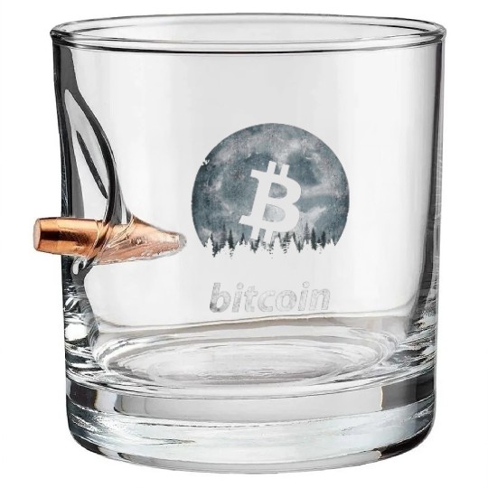 Vintage BITCOIN Coin in The Moon Bullet Whiskey Glasses