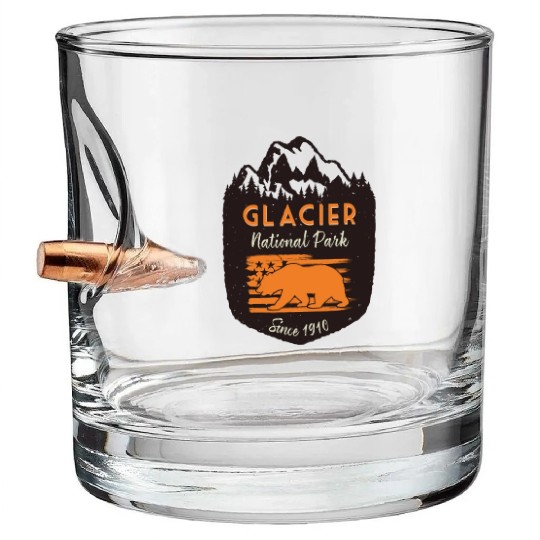 Glacier National Park Us Flag Grizzly Bear Bullet Whiskey Glasses