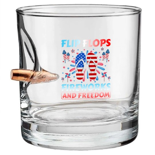 Flip Flops Fireworks and freedom Bullet Whiskey Glasses