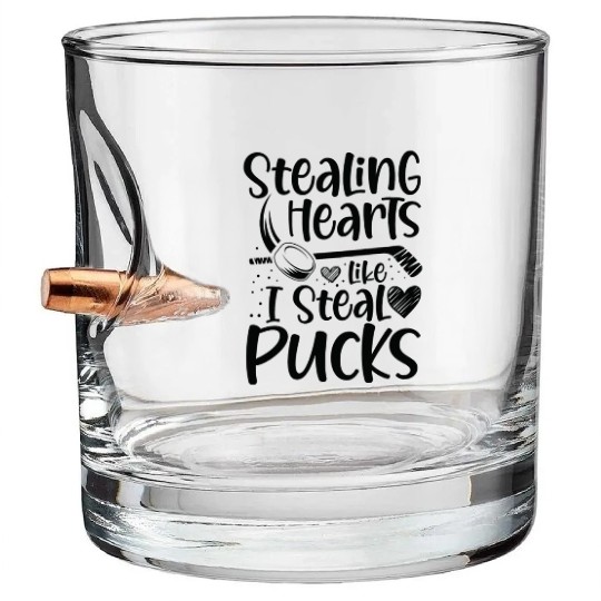 Stealing Hearts Like I Steal Pucks Hockey Lover Bullet Whiskey Glasses