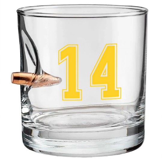 Yellow Number 14 Team Junior Sports Numbered Bullet Whiskey Glasses