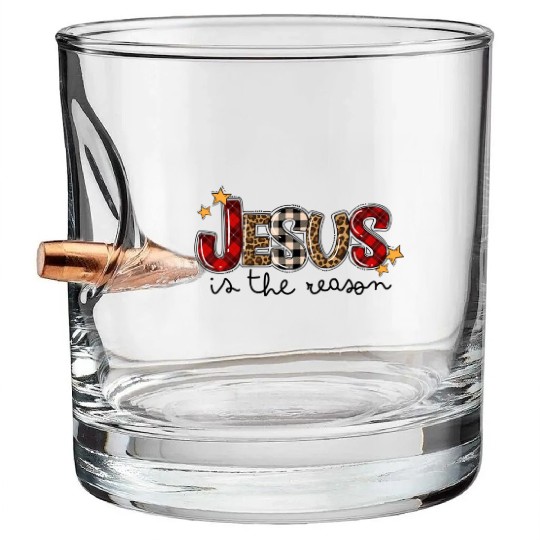 Jesus Is The Reason Buffalo Plaid Leopard Nativity Bullet Whiskey Glasses