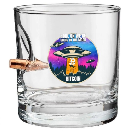 Hodl - Moon - UFO - BITCOIN Blockchain - Crypto Bullet Whiskey Glasses