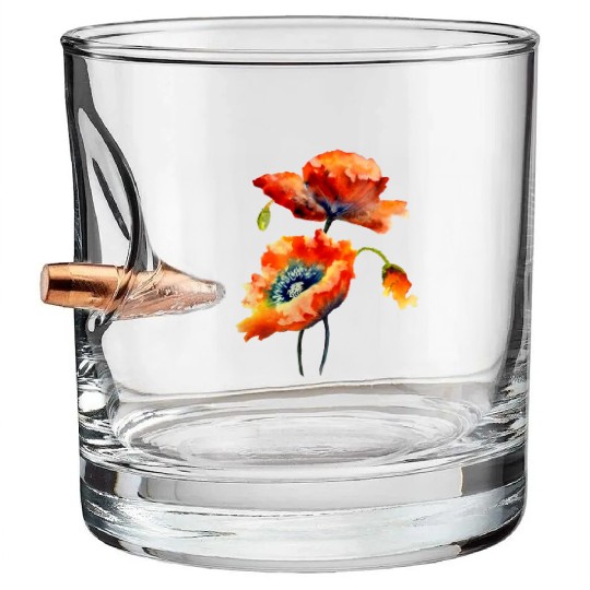 RED POPPIES Bullet Whiskey Glasses, WATERCOLOR RED POPPIES TOP