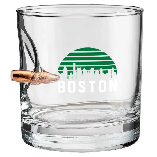 Boston Massachusetts Cityscape Green Bullet Whiskey Glasses