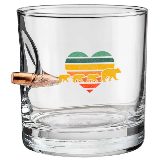 Mama Bear Three Cubs Heart Mothers Day Bullet Whiskey Glasses