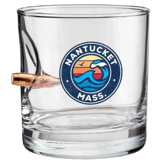 Nantucket Massachusetts Ma Nautical Waves Bullet Whiskey Glasses