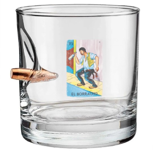 Loteria El Borracho Colorful Tarot Card Bullet Whiskey Glasses