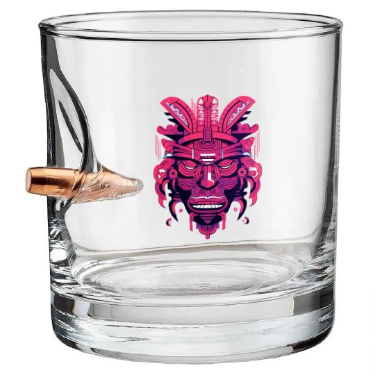 Ancient Aztec Mask in magenta Bullet Whiskey Glasses