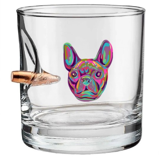 French Bulldog Frenchie head Pop art style Bullet Whiskey Glasses