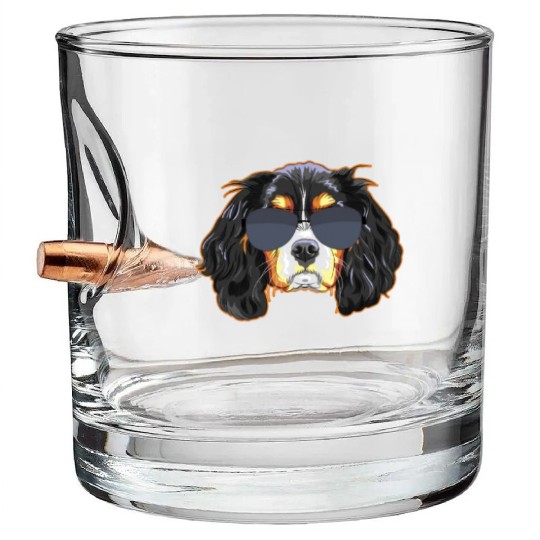 Cavalier King Charles Spaniel Wearing Sunglasses Bullet Whiskey Glasses