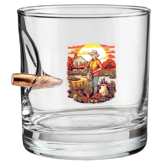 Gardener Grandma Watering Plants Garden Gardening Bullet Whiskey Glasses
