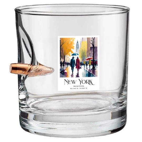Couple walking in the streets of New York City Bullet Whiskey Glasses