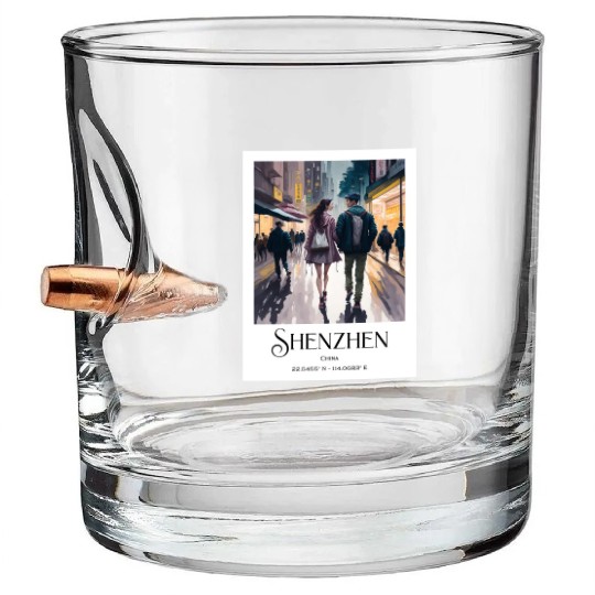 Loving couple walking in streets of Shenzhen China Bullet Whiskey Glasses