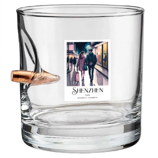 Loving couple walking in streets of Shenzhen China Bullet Whiskey Glasses