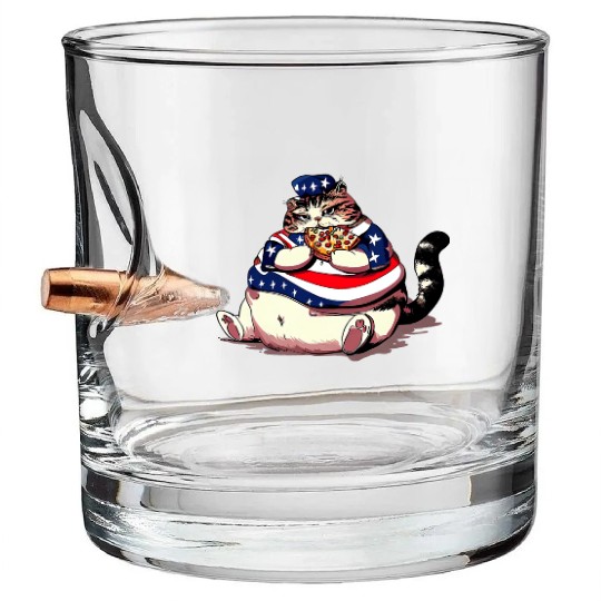 Fat American pizza cat Bullet Whiskey Glasses