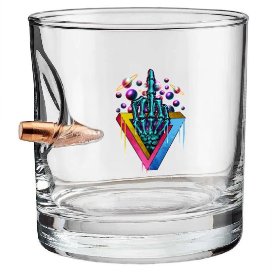 Trippy skeleton middle finger Bullet Whiskey Glasses