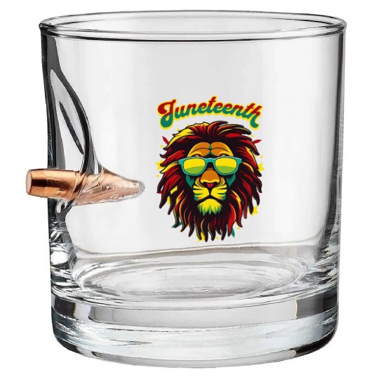 Juneteenth Lion Celebrate Black Freedom 1865 Histo Bullet Whiskey Glasses