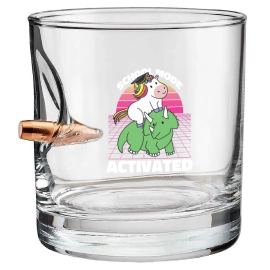Student Unicorn Triceratops Dino Back To School Bullet Whiskey Glasses