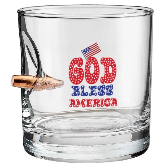 PATRIOTIC DAY GOD BLESS AMERICA Bullet Whiskey Glasses