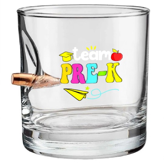 Happy Back To School Team Pre K Preschool Teacher Bullet Whiskey Glasses