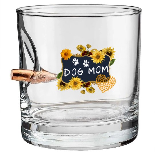 Sunflower Dog Mom Floral Dog Bullet Whiskey Glasses