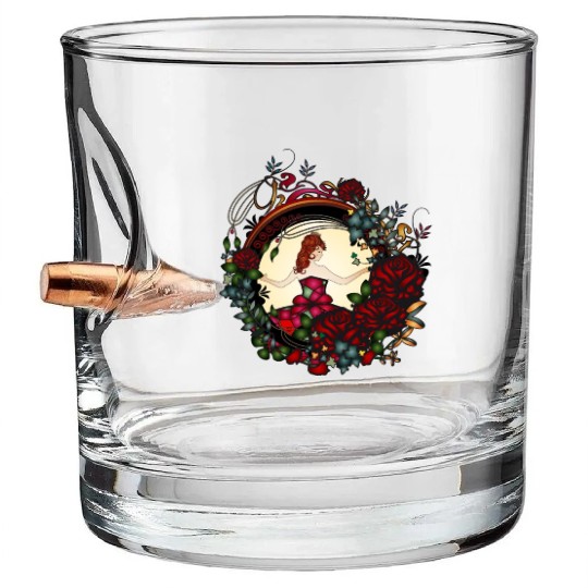 Art Nouveau princess in the rose garden Bullet Whiskey Glasses