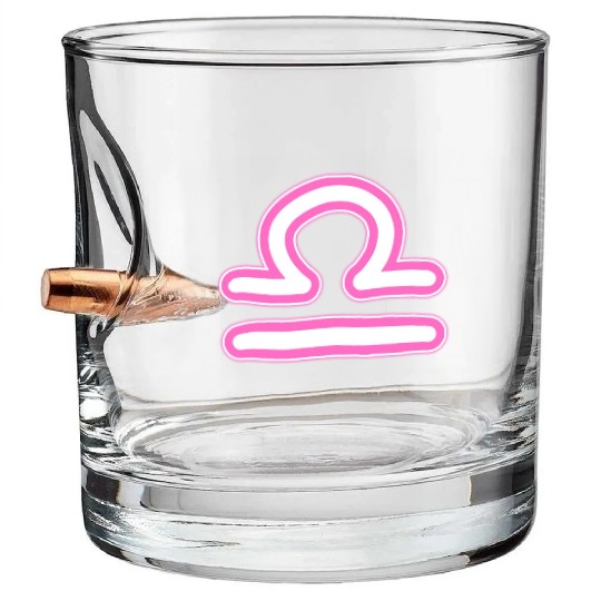 Libra Zodiac Sign Neon Pink Bullet Whiskey Glasses