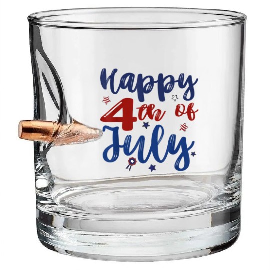 Fireworks Happy 4th Of July US Flag American 4th Bullet Whiskey Glasses