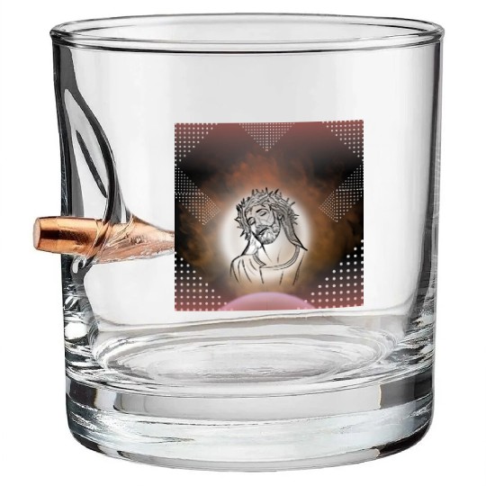 Sacred Jesus with Crown of Thorns Illustration Bullet Whiskey Glasses