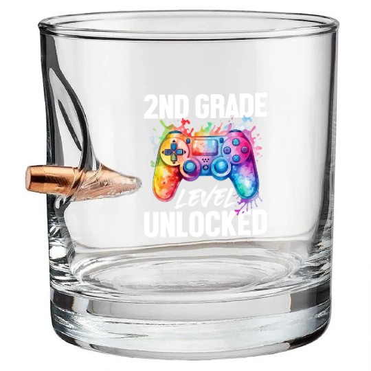 2ND Grade Level Unlocked Back to School Video Game Bullet Whiskey Glasses