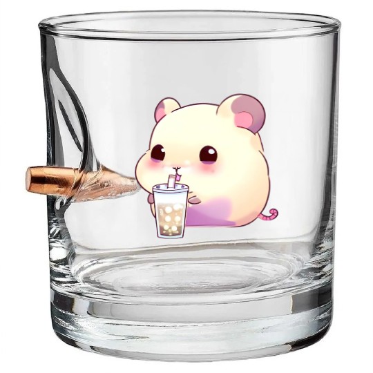Kawaii hamster with bubble tea Bullet Whiskey Glasses