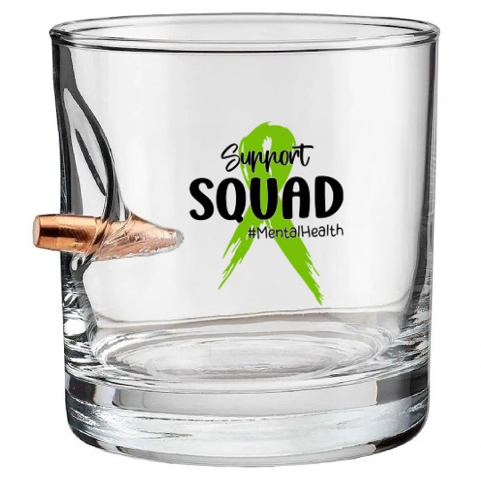 Support Squad Mental Health Awareness Lime Green Bullet Whiskey Glasses