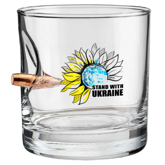 Sunflower Ukrainian Flag I Stand With Ukraine Ukra Bullet Whiskey Glasses