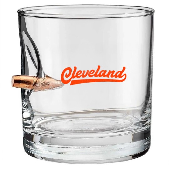 I Love Cleveland Ohio Sports Script Bullet Whiskey Glasses
