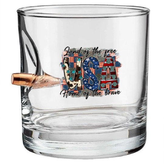 Land of the free USA Home of the brave Bullet Whiskey Glasses