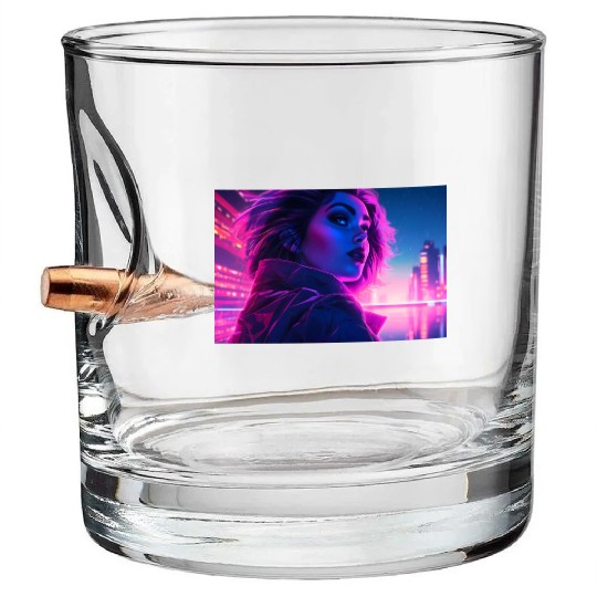 Synthwave Girl - Futuristic Design neon colors Bullet Whiskey Glasses