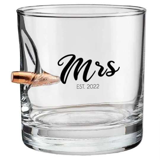 Wedding Mrs Est 2022 Bridal Bride Bullet Whiskey Glasses