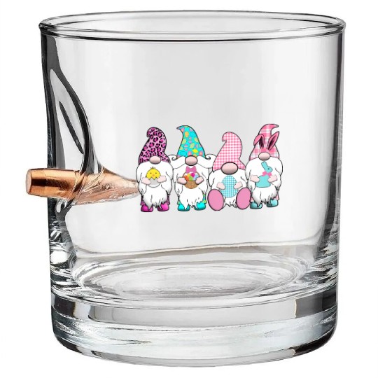 4 Easter Gnomes Pastel Spring Bunny Ears Gingham R Bullet Whiskey Glasses