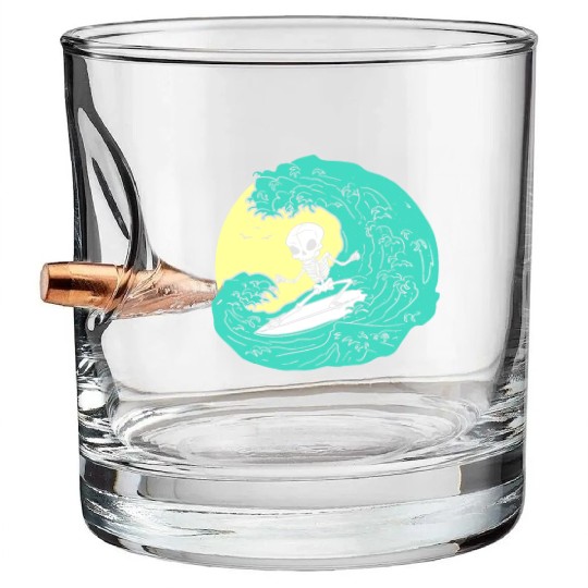 Skeleton surfing on Wave Bullet Whiskey Glasses