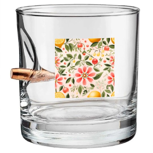Lemon Pink Floral Detailed Summer Collection 03 Bullet Whiskey Glasses